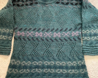 Vintage fair isle wool sweater: mock turtleneck hand knit