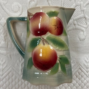 Vintage St. Clement Majolica Pitcher: French Art Deco Peach Decor