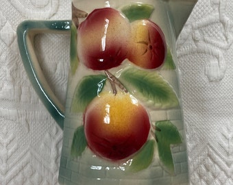 majolica pitcher . peaches majolica pitcher . St. Clement . made in France . art deco pitcher