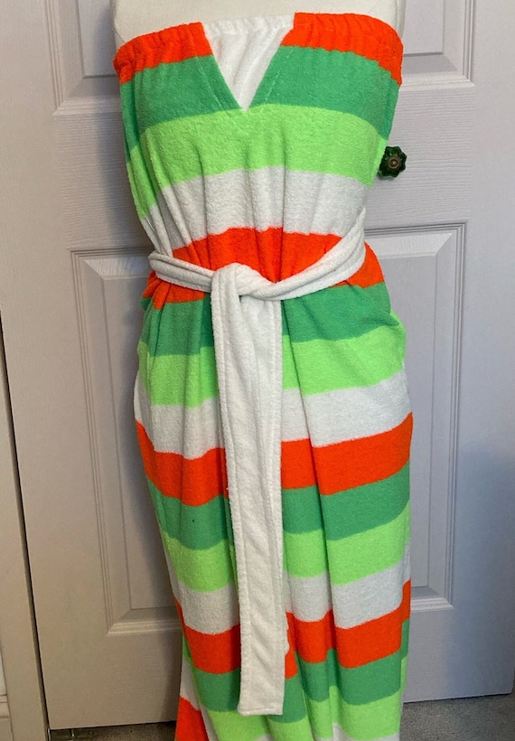 Striped Terry Cloth Beach Cover . Retro Beach Cover . Terry Cloth Dress . Beach  Cover up . Lounge Dress - Etsy