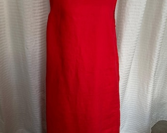 FLAX Linen Summer Dress: Red Vintage Sleeveless