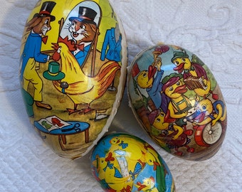 nesting eggs . Easter egg candy container . paper mache eggs. lot of 3 . East Germany