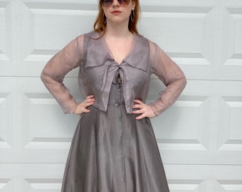 silver formal dress with shrug . tea and Scones . romantic party dress . silver formal dress