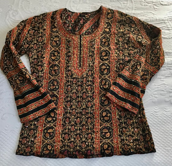 Hand embroidered Top . peasant blouse . Indian em