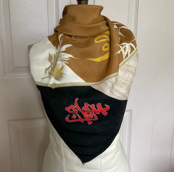 japanese silk scarf . 40s silk scarf . bamboo sca… - image 1