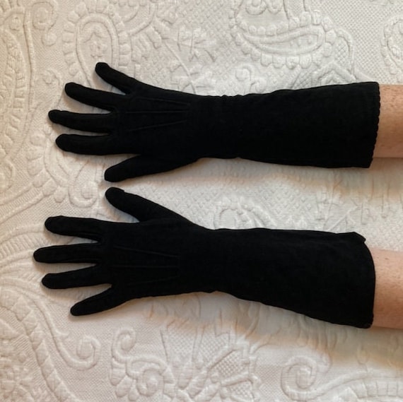 black evening gloves . wear right. deep black vel… - image 2