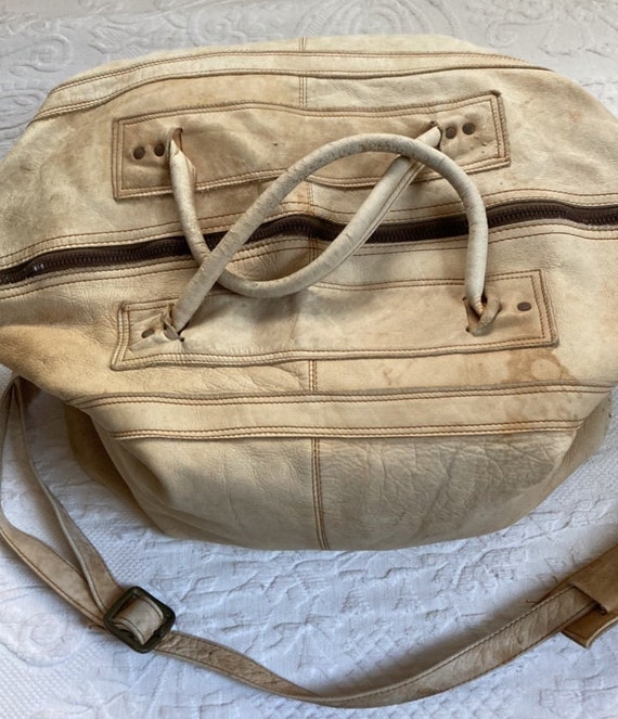 travel bag . distressed Leather Travel Bag . 1970s