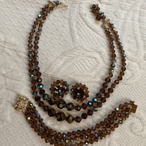 Vintage Austrian Crystal Demi Parure: Necklace, Bracelet & Earrings