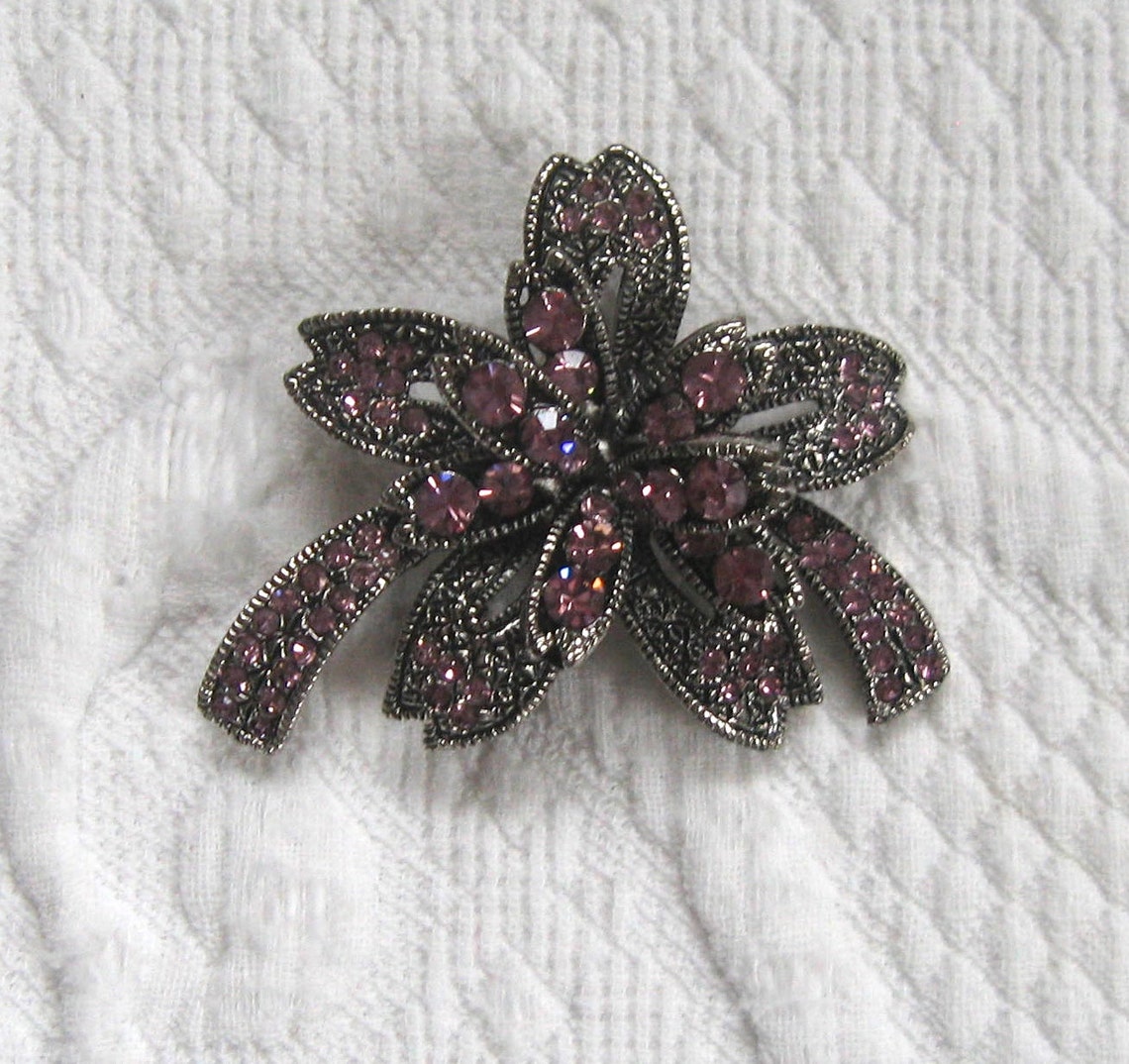 Rhinestone brooch . pink rhinestone paisley brooch . pink Etsy