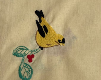 embroidered birds yellow topper . embroidered birds topper . handmade tablecloth