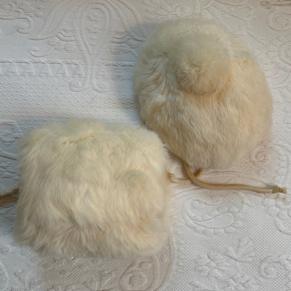 Vintage Little Girls White Rabbit Fur Hat and Muff 1950 . toddler fur hat