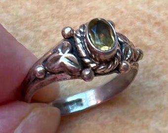 Vintage Faceted Citrine Sterling Ring, Size 7
