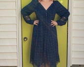 blue kerchief hem dress . blue cotton and lace dress . vintage Anthropologie