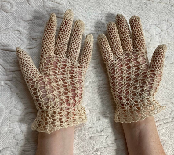 crochet gloves . cream crochet gloves . hand made… - image 3