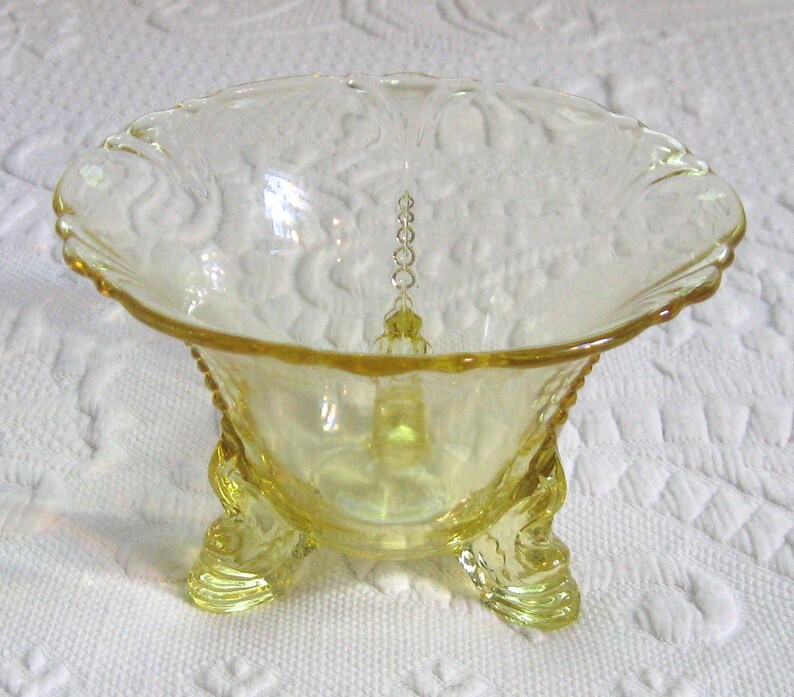 Yellow depression candy dish . footed candy dish . art deco Etsy