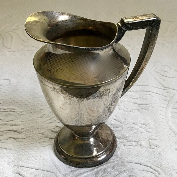 Art Deco silver pitcher . Distressed Silver Pitcher . silver plate pitcher . silver vase . Georgian pitcher