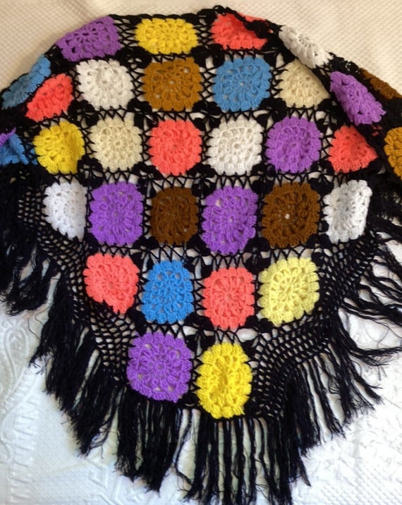 granny square shawl . crochet shawl . fringed shaw