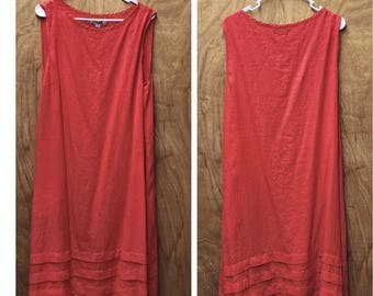 FLAX Linen Summer Dress: Red Vintage Sleeveless