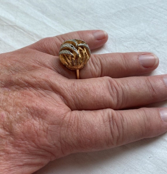 Gold Plated Statement Ring: 70s Rhinestone Cockta… - image 3