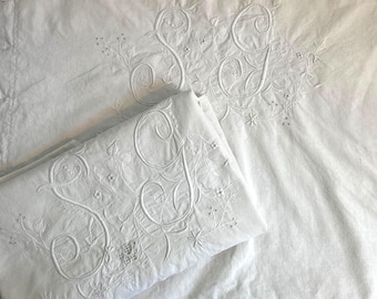 antikes quadratisches Leinen Kissenbezug Set mit handgesticktem Monogramm