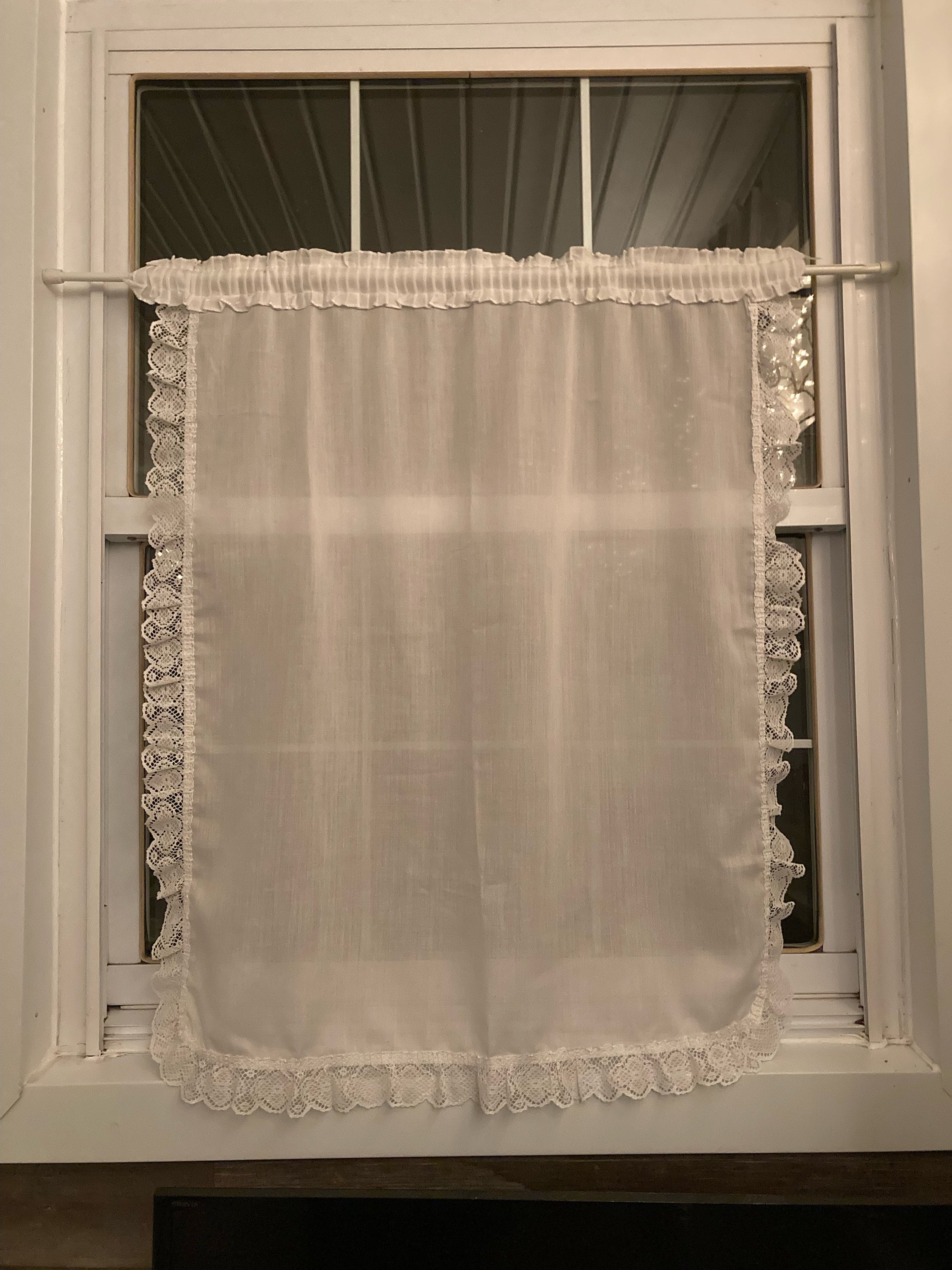 White Ruffle Curtain . Coffee House Curtain . Curtain With Lace