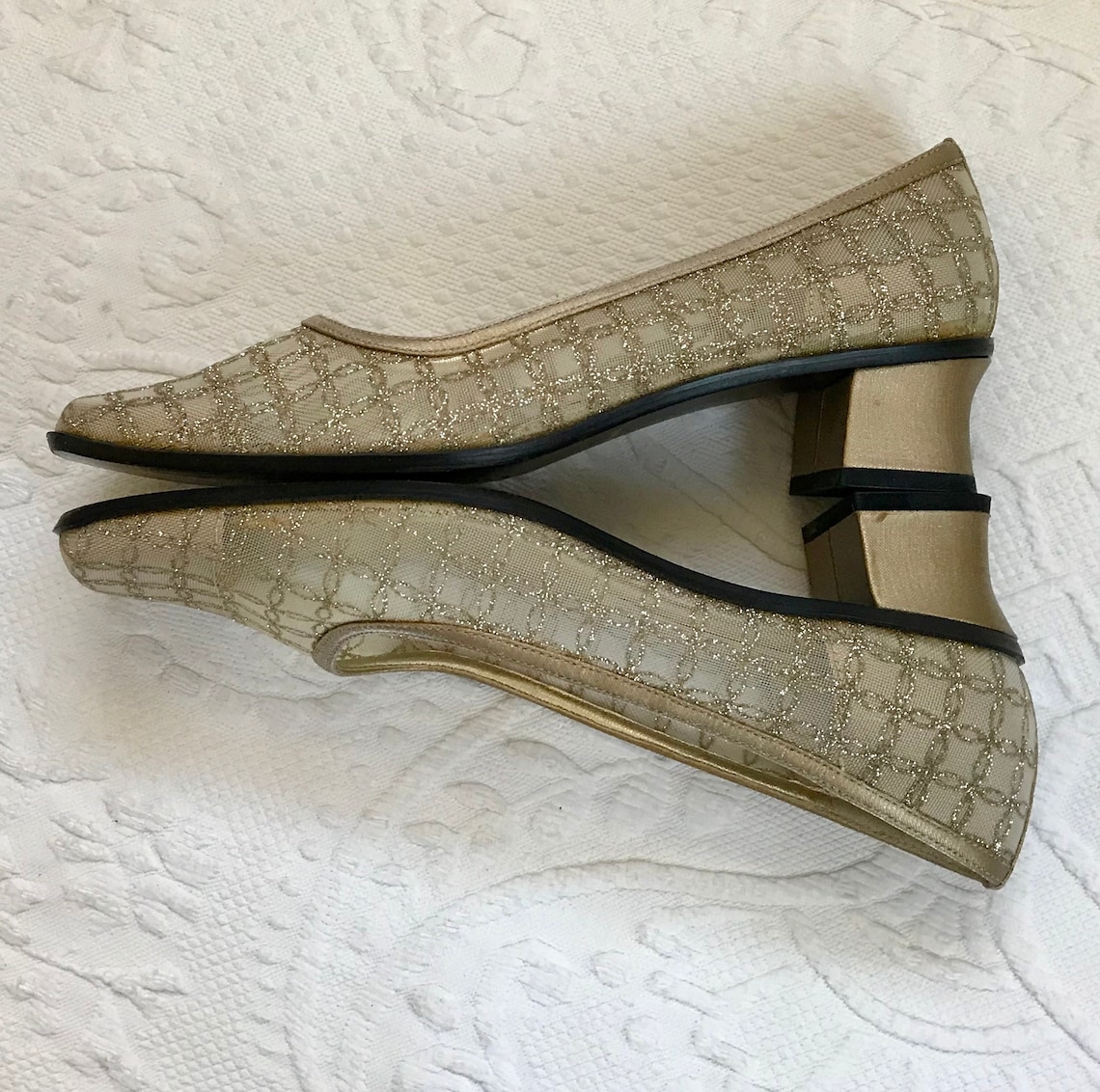 Gold mesh shoes . gold shoes. square toe shoe . Nina shoes . Etsy