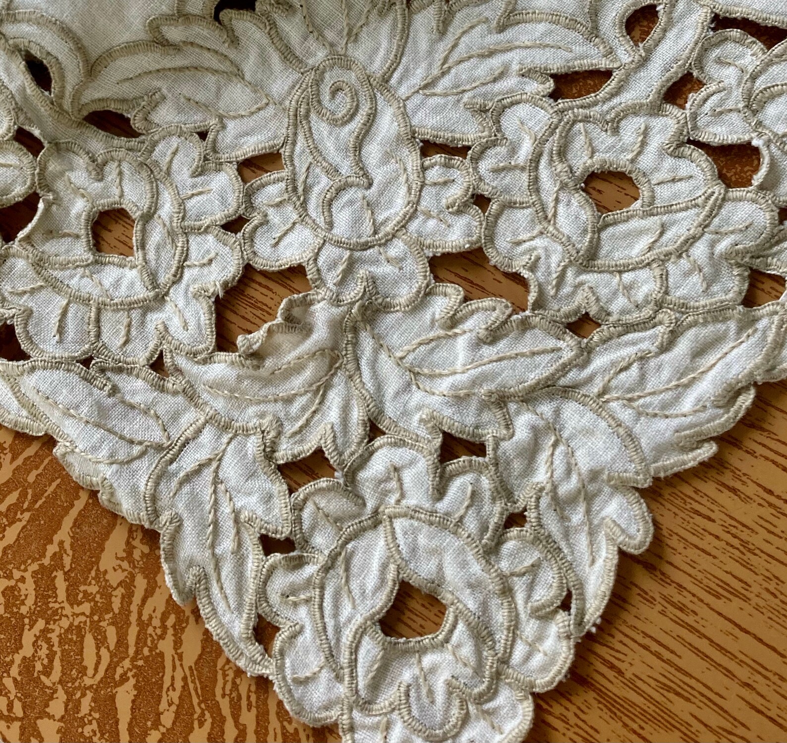 Victorian linen tablecloth . embroidered tablecloth . cut out Etsy