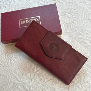 Cartera de cuero Buxton. Cartera de cuero granate. Cartera retro. Cartera Buxton NOS. Exterior de piel de vacuno de primera calidad.