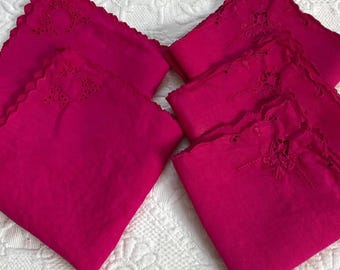 Linen Napkins: hand dyed magenta vintage napkins