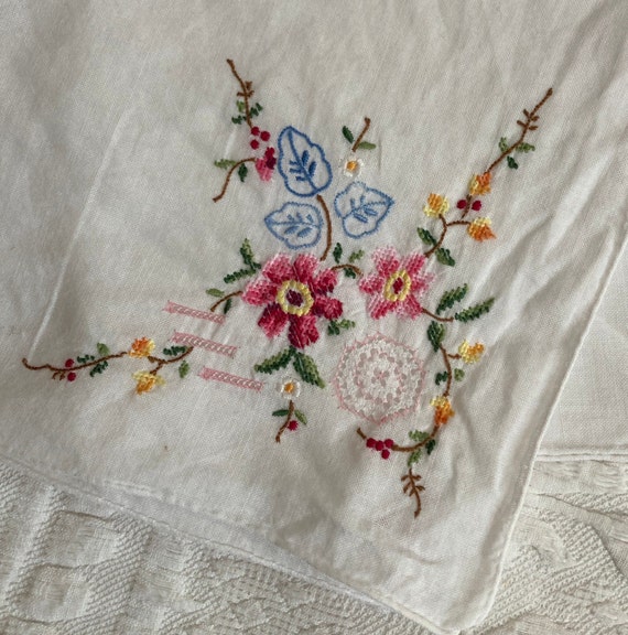 petit point hankie . floral embroidered hankie . … - image 1