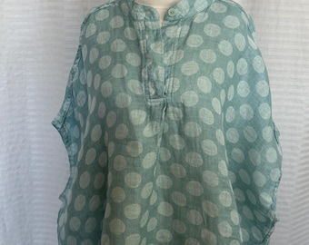 Flax Linen Top: Oversized Polka Dot Blouse, Lithuania Made