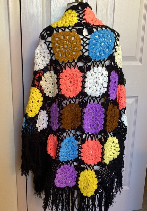 granny square shawl . crochet shawl . fringed shaw