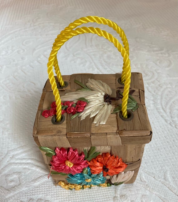 child's straw bag . 60s straw bag . floral straw … - image 6