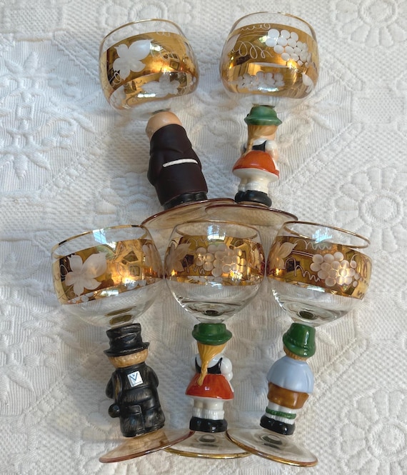 Vintage Goebel Hummel Wine Glasses: 14K Gold Detail, Set of 5 - Etsy