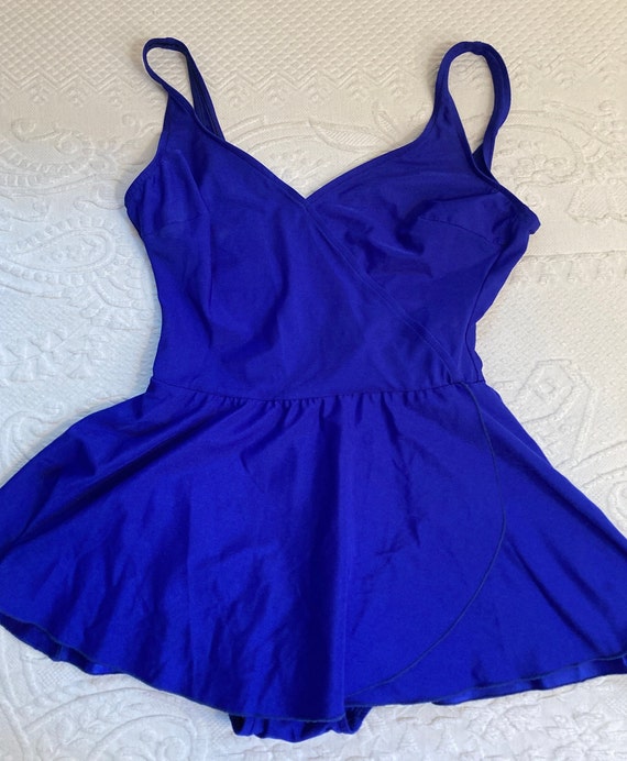 vintage bathing suit . 80s maillot . blue bathing 