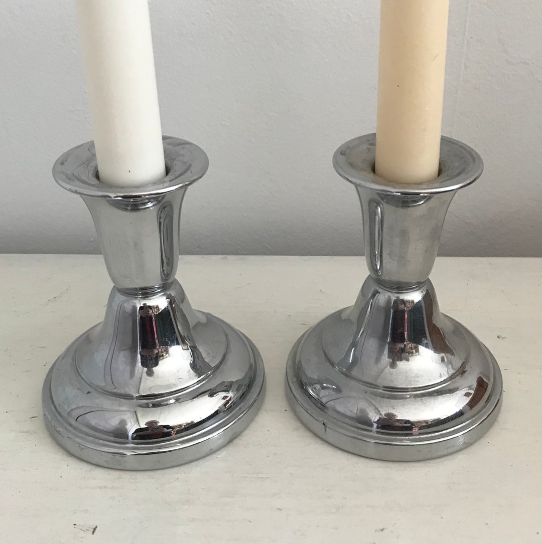 Mid Century Modern Candlestick Holders . Chrome Candleholders Etsy