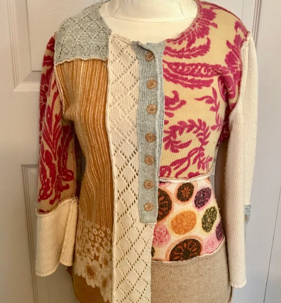 artistic Cardigan . patchwork cardigan . anthropol
