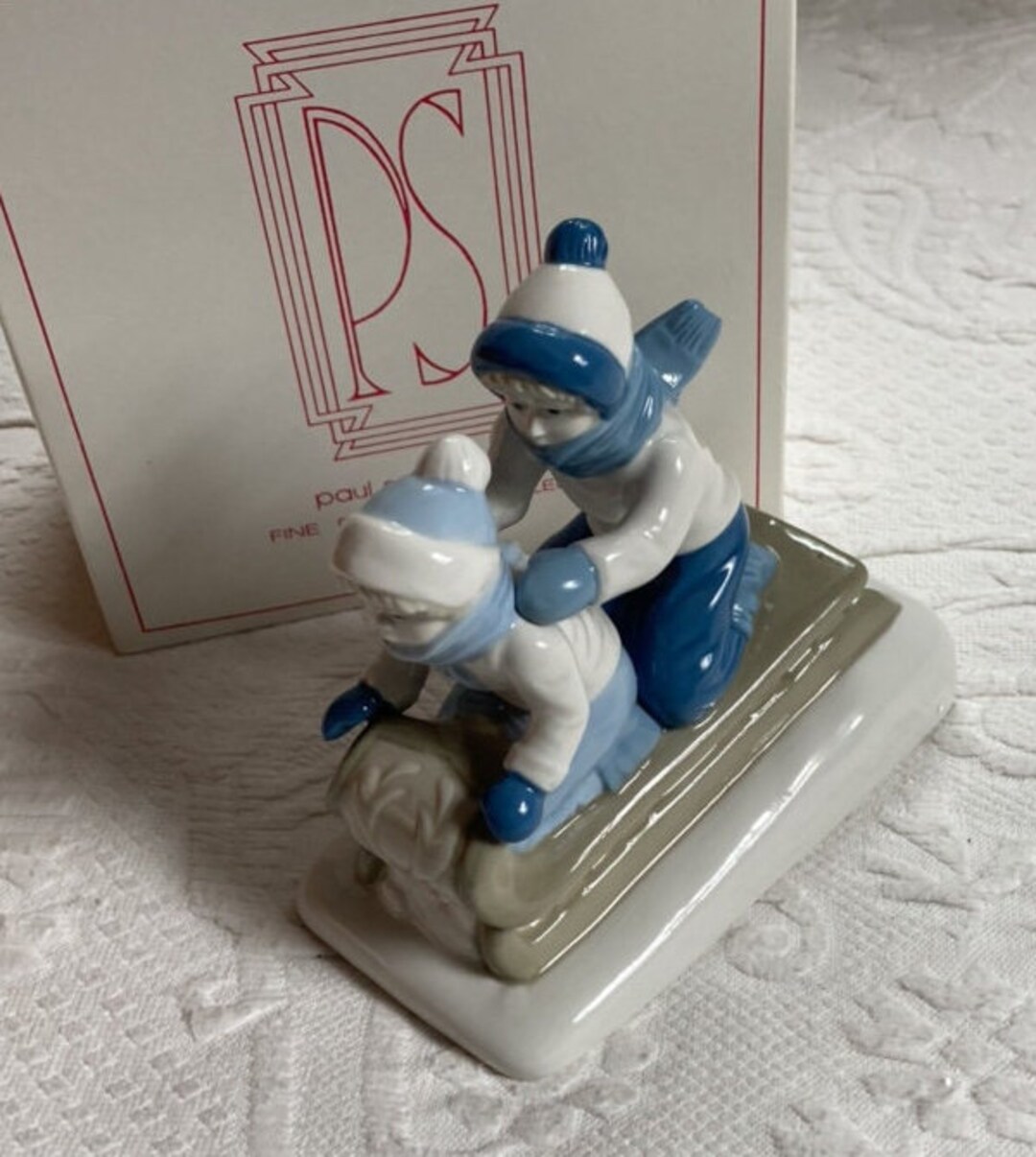 Paul Sebastian Figurine . Sled Ride Children . 1992 . Fine Etsy