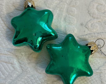 green glass star ornament . lot of 2 . West Germany