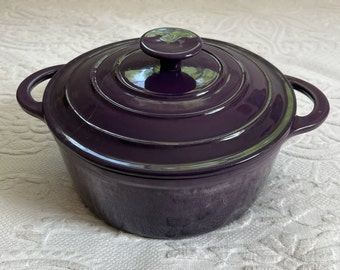 purple dutch oven. cast iron cooking pot with lid  . cast iron purple french oven