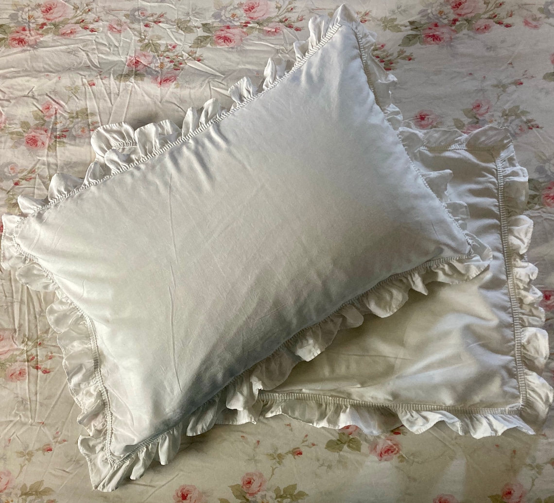 2 white pillowcases . ruffled pillowcases . white cotton Etsy