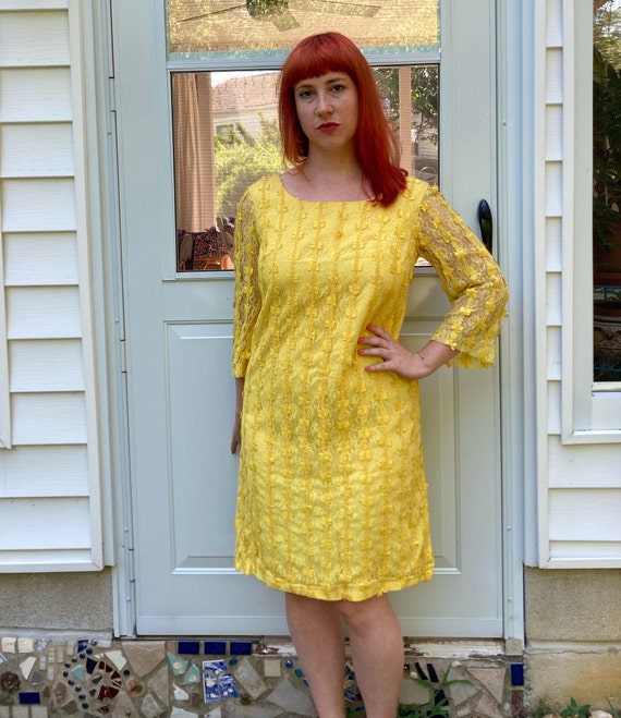 MOD gele kanten . Jaren 60 geel kanten jurkje. op maat - Etsy België