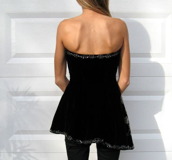 Art Deco black velvet boned evening top . beaded … - image 3