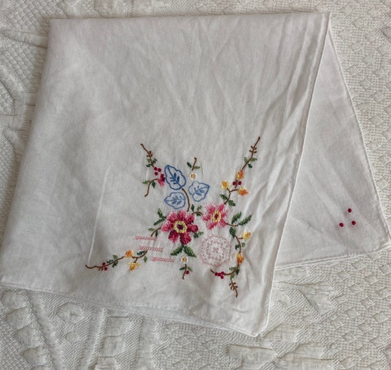 petit point hankie . floral embroidered hankie . … - image 3