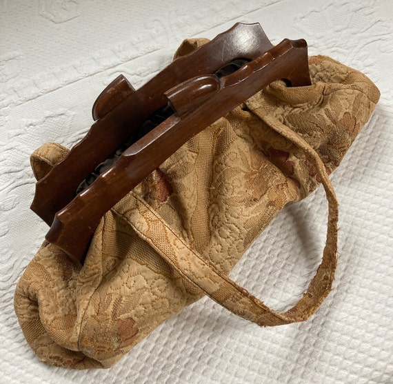 Vintage Knitting Bag . Wood Handle . Vintage Knitting Bag . 