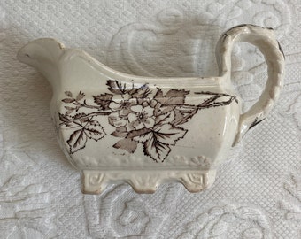 antique ironstone creamer . Victorian brown transferware . Bramble England  . Aesthetic movement. H&R ironstone