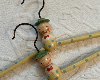 Vintage MCM Irmi & Fred Bering Children's Wooden Clothes Hanger . Painted Wooden Baby Clothes Hanger