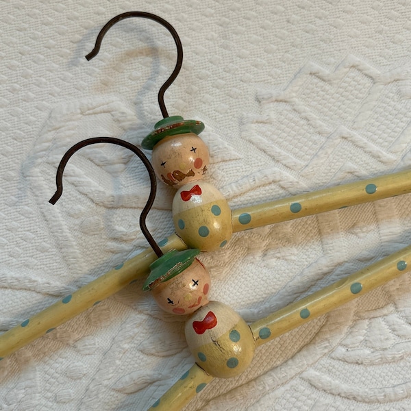 Vintage MCM Irmi & Fred Bering Children's Wooden Clothes Hanger . Painted Wooden Baby Clothes Hanger