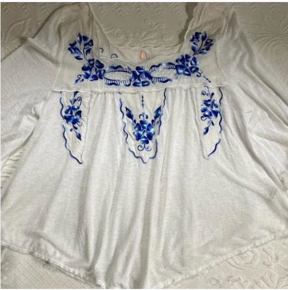 free people vintage peasant blouse . embroidered t