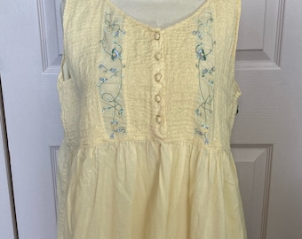 vintage April Cornell cotton nightgown . yellow cotton nightgown